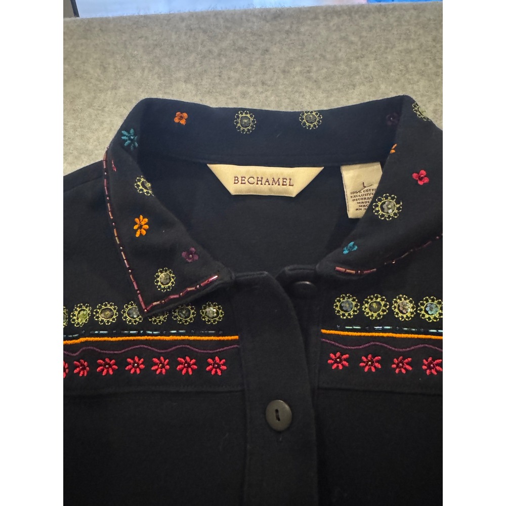 Bechamel Women's Cotton Embroidered Sequin Floral Button Down Cardigan L VTG - Picture 5 of 11